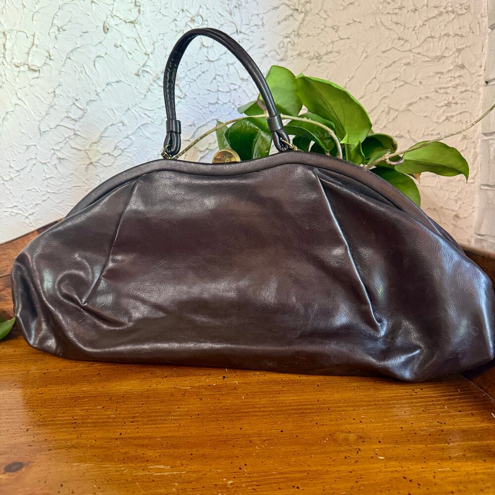 Vintage Brown Kelly Style Handbag Gold Clasp Top Handle Retro Doctor Purse